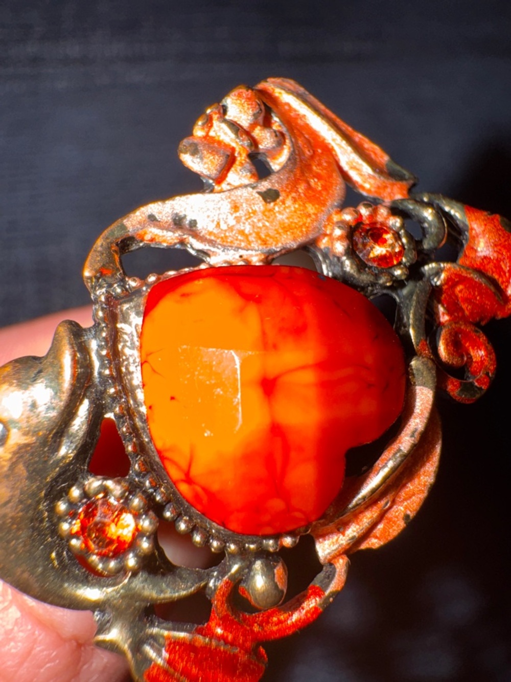 Vintage💫 Bold Orange Stone Statement Adjustable Ring - One Size - Picture 9 of 13